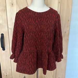 Anthropologie Ro & De Blouse Orange and Navy Threading Long Sleeve Sz L